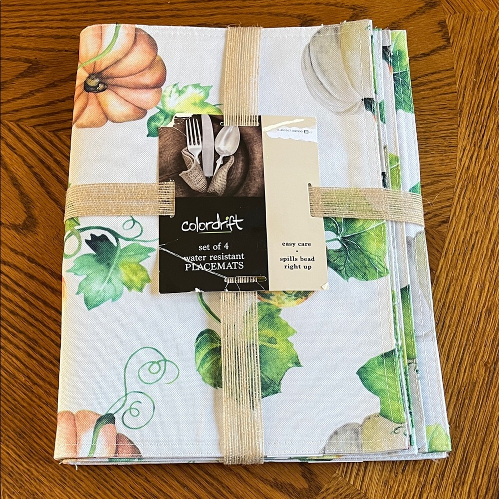 Colordrift Water Resistant Placemats with Pumpkin and Leaf Design